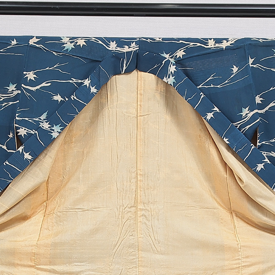 小紋 袷 身丈156cm 裄丈61cm 正絹 Cランク インフォーマル バチ衿 Mサイズ 楓 青系 LP 1221-15969