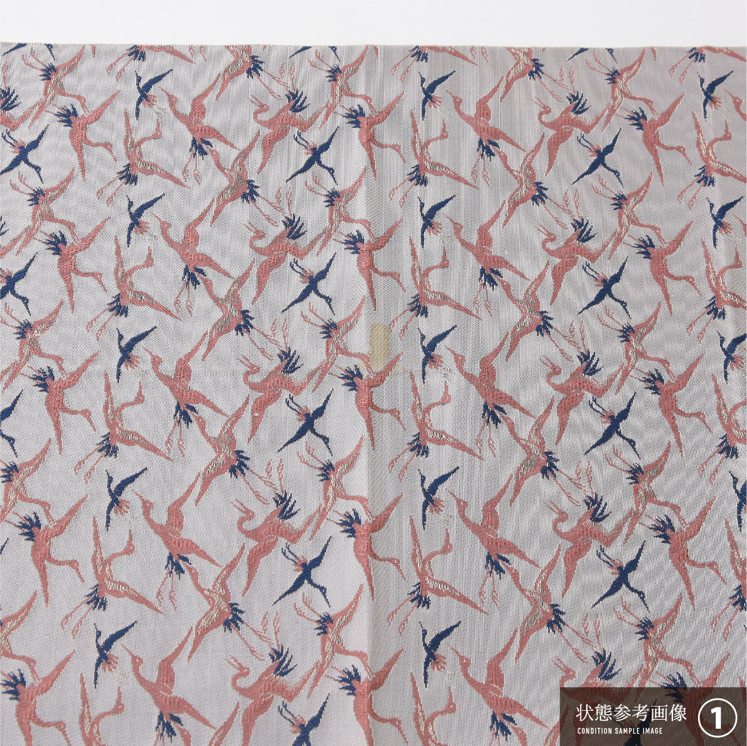 八寸名古屋帯 Aランク 帯丈331cm 正絹 全通 松葉仕立て 織り インフォーマル 鶴 グレー系 RP 1245-04123