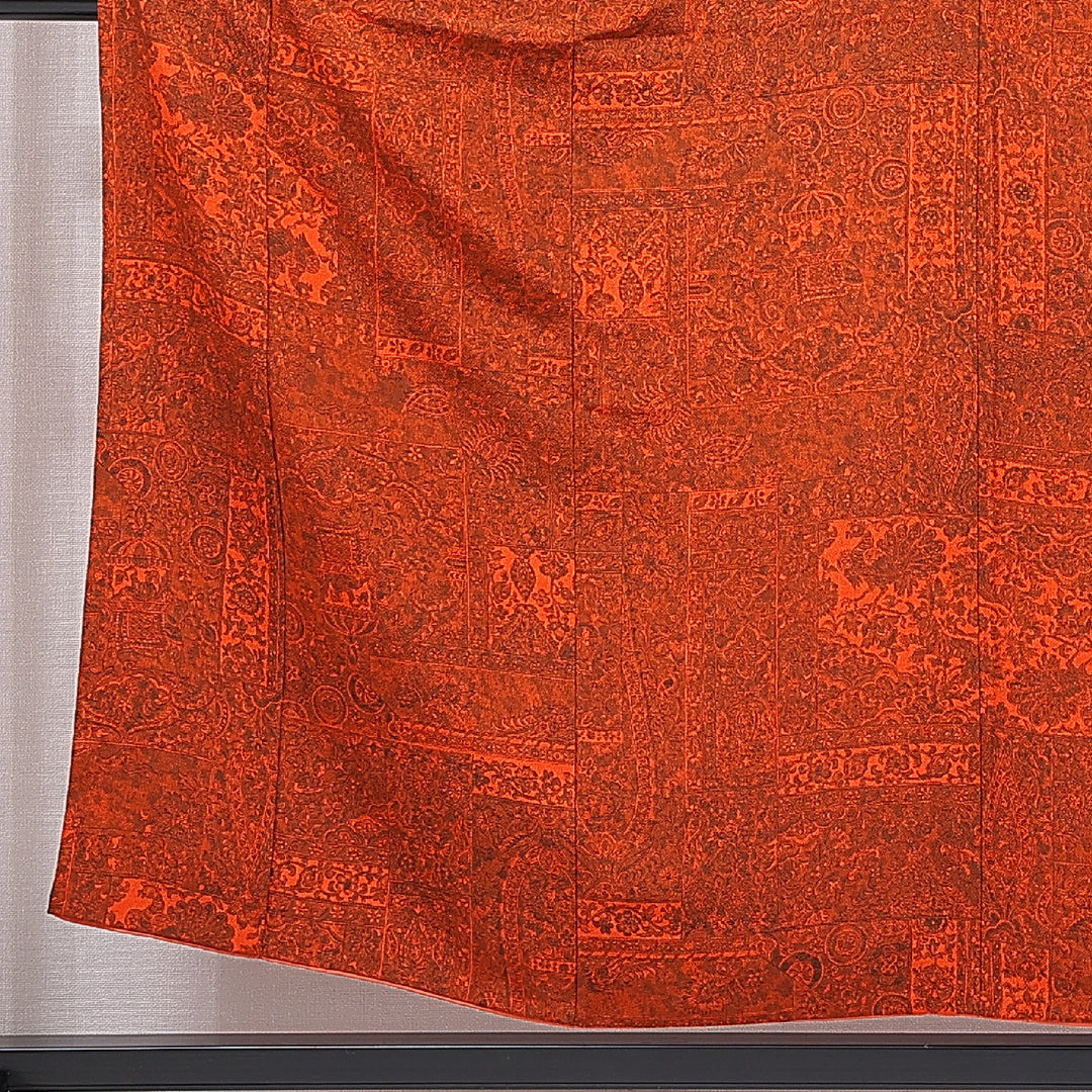 アンティーク 小紋 袷 身丈155cm 裄丈62cm 正絹 Aランク Mサイズ バチ衿 更紗 ちりめん 花柄 赤系 朱系 1215-15683