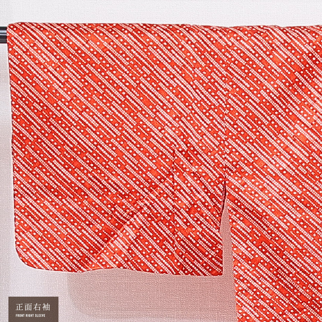 未使用品 洗える着物 道中着 袷 身丈79cm 裄丈65cm ポリエステル Nランク カジュアル Mサイズ 鹿の子柄 赤系 RP 1236-16810