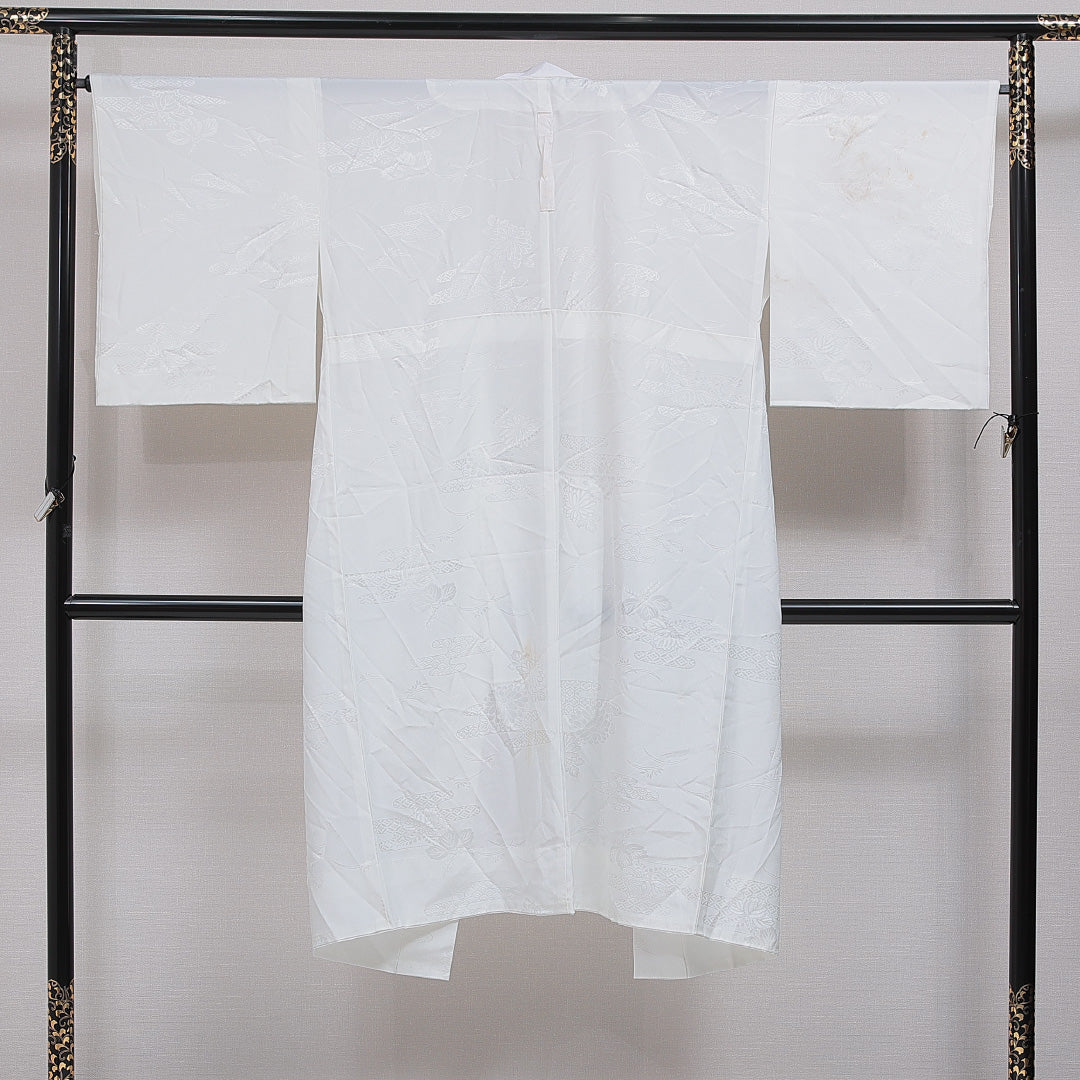 洗える着物 長襦袢 無双袖 身丈125cm 裄丈66cm ポリエステル Cランク Mサイズ 居敷当て 吉祥文様 白系 LP 1239-16522