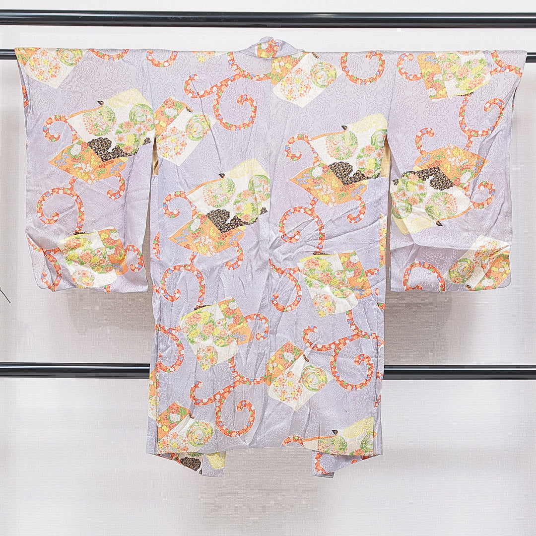 アンティーク 羽織 袷 身丈102cm 裄丈64cm 正絹 Bランク Mサイズ 吉祥文様 紫系 1217-16809