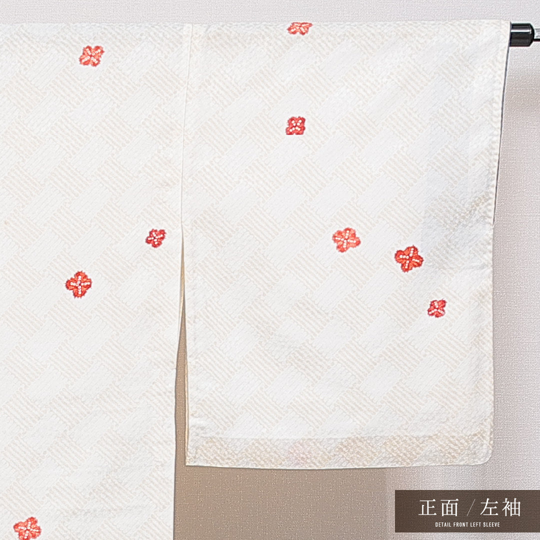 洗える着物 小紋 胴抜き 身丈159cm 裄丈67cm ポリエステル Cランク インフォーマル 広衿 Mサイズ 創作柄 クリーム系 LP 1221-16017