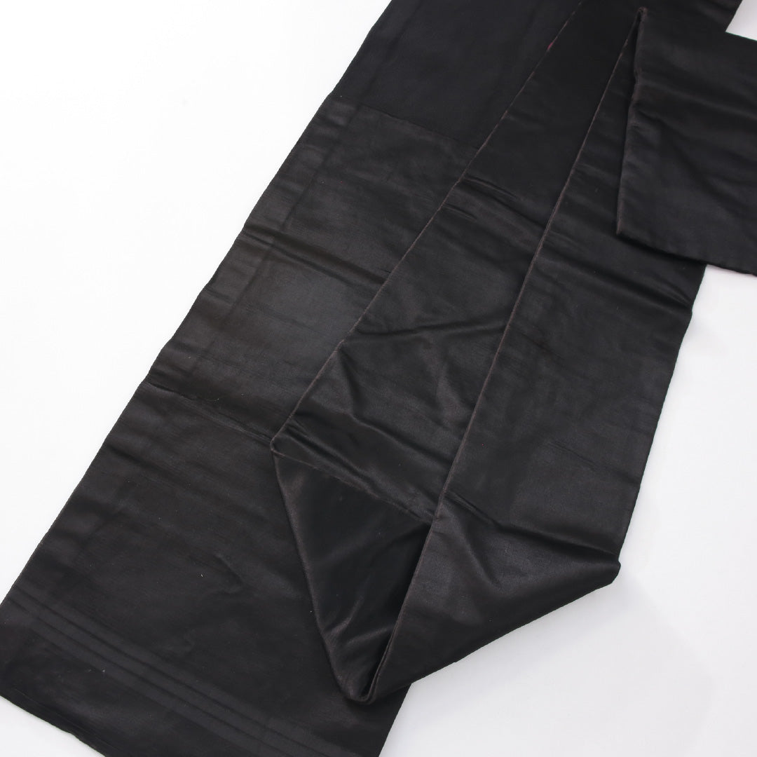 アンティーク 九寸名古屋帯 帯丈333cm 名古屋仕立て ポイント柄 Cランク 正絹 刺繍 金駒刺繍 菊 黒系 1224-04178