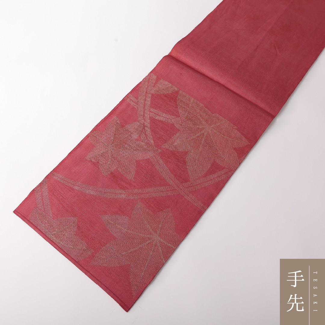 夏物 袋帯 帯丈432cm 正絹 六通 インフォーマル 紅葉 赤系 1243-01811