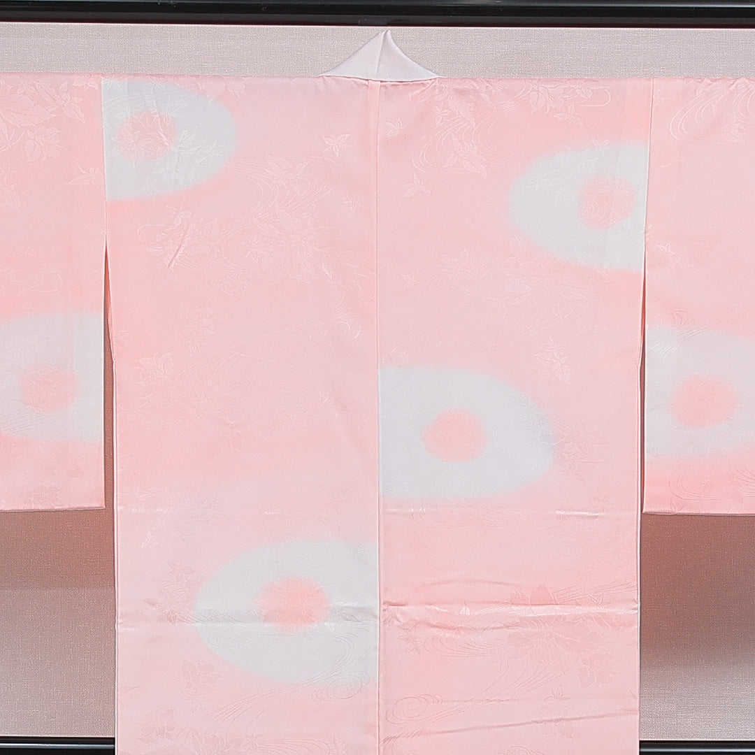 長襦袢 無双袖 身丈129cm 裄丈63cm 正絹 Sランク Lサイズ 流水 百合 ピンク系 RP 1239-16509