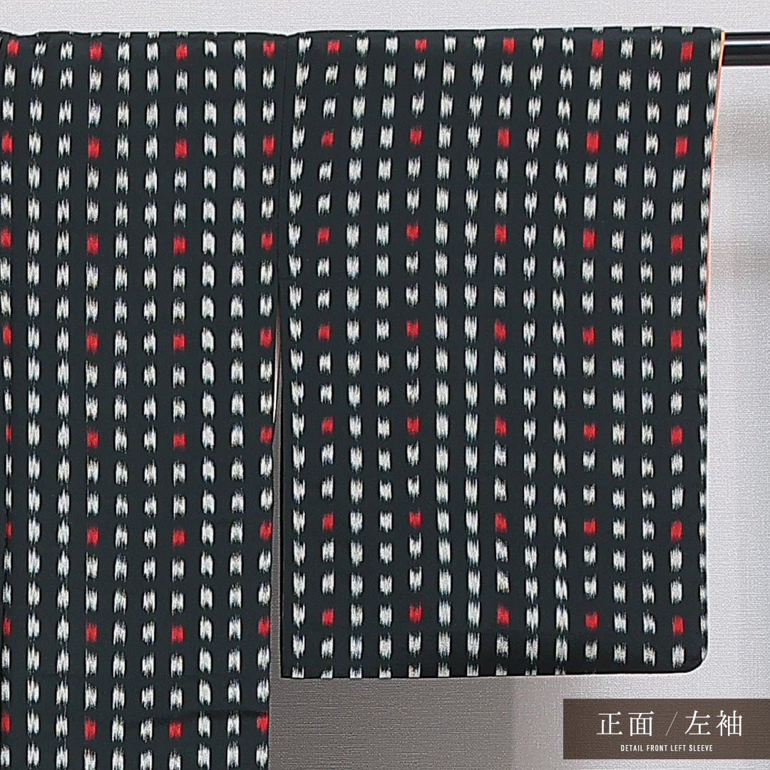 お召 袷 身丈151cm 裄丈62cm 正絹 Aランク インフォーマル バチ衿 Sサイズ 染め紬 創作柄 緑系 RP 1222-16069