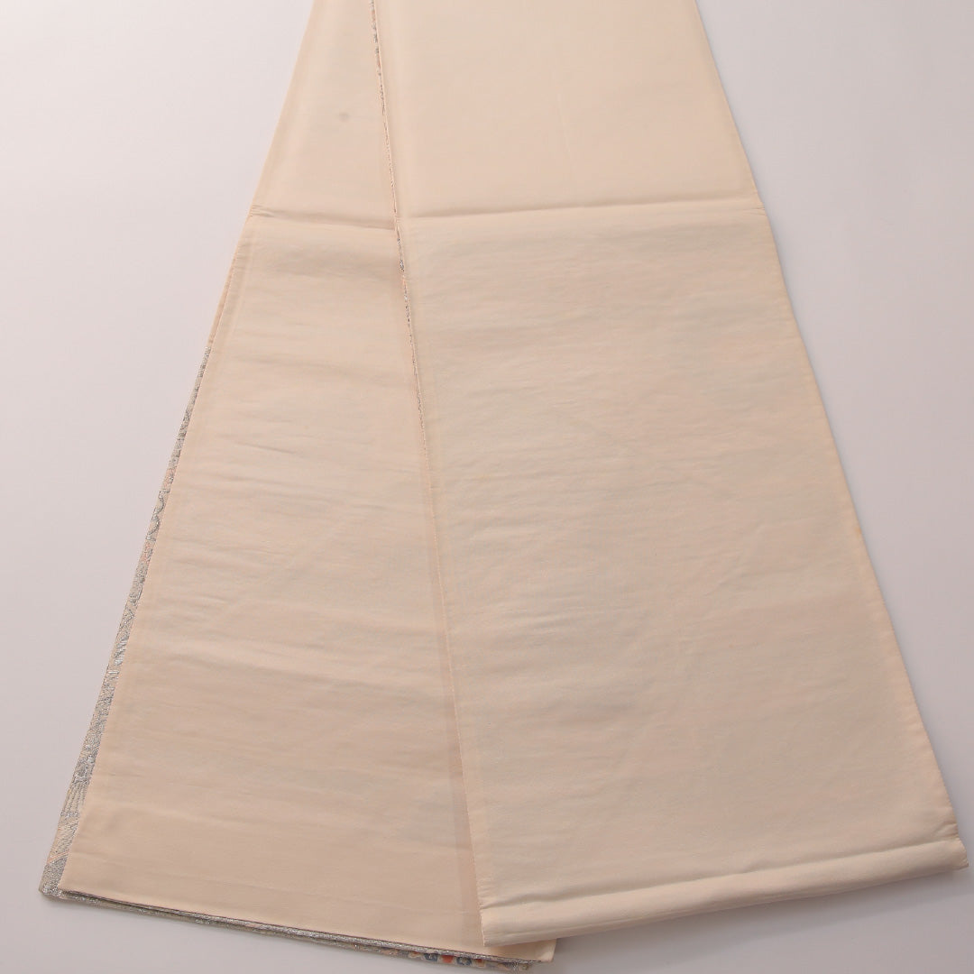 袋帯 帯丈428cm フォーマル 六通 未仕立て Aランク 正絹 唐草華文 扇 銀系 1223-01889