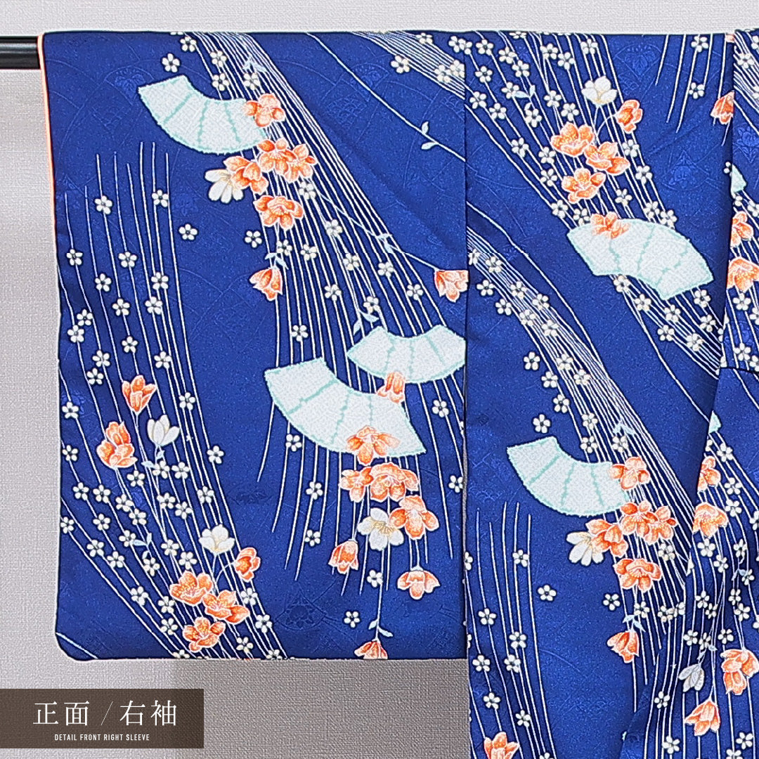 洗える着物 小紋 袷 身丈159cm 裄丈63cm ポリエステル Sランク インフォーマル 広衿 Mサイズ 古典柄 青系 RP 1221-16372