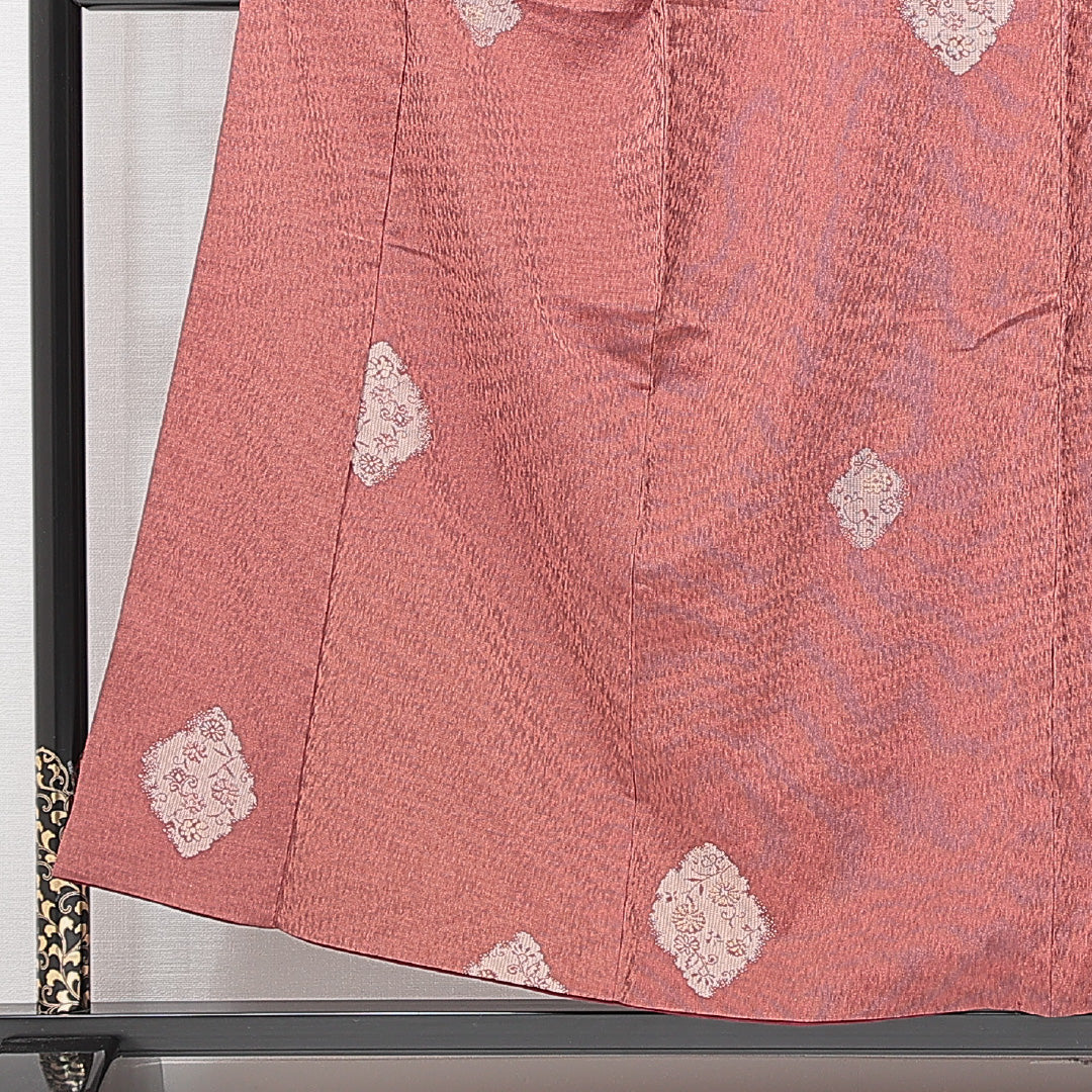 アンティーク 紬 袷 身丈153cm 裄丈63cm 正絹 Aランク Sサイズ 広衿 花柄 赤系 1216-15233