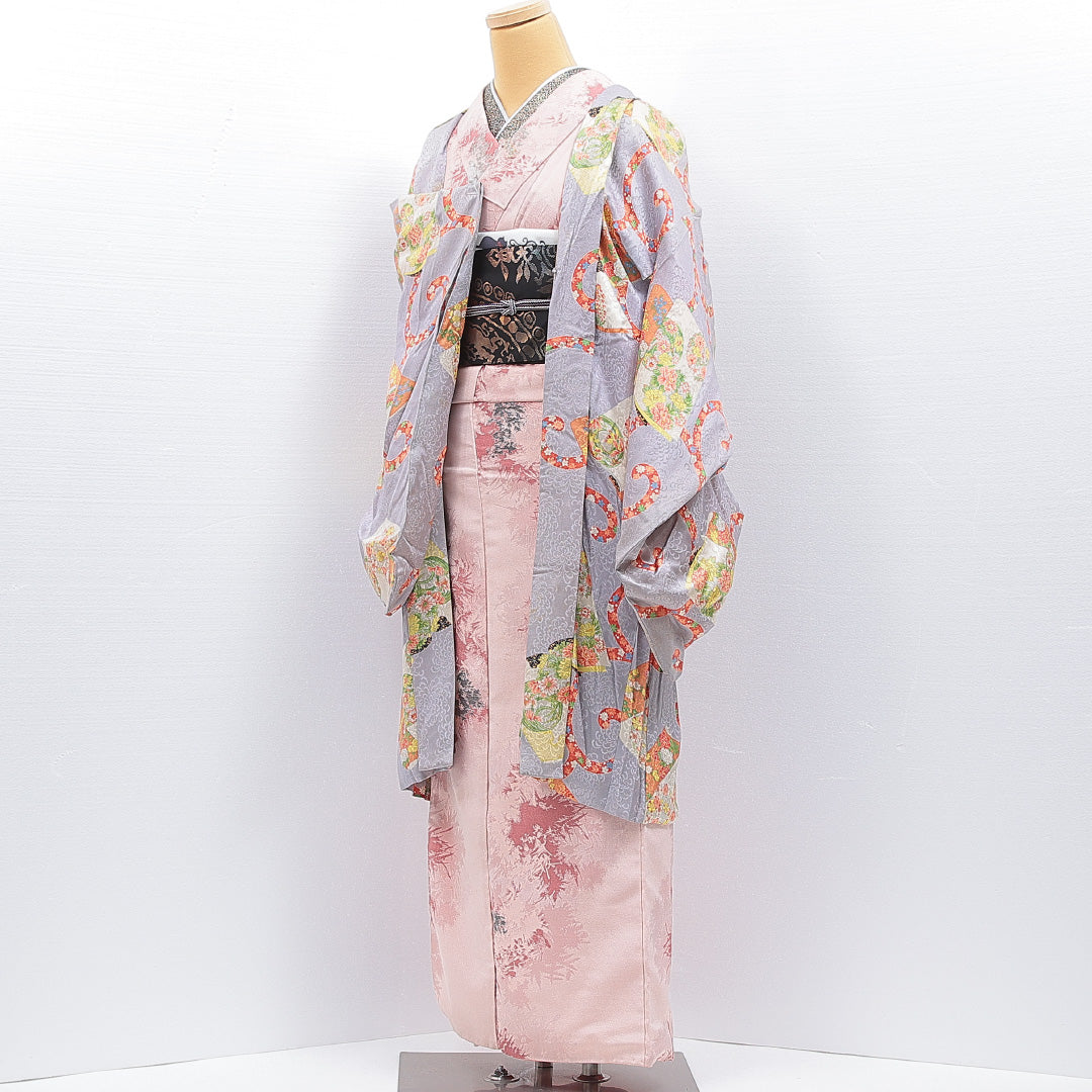 アンティーク 羽織 袷 身丈102cm 裄丈64cm 正絹 Bランク Mサイズ 吉祥文様 紫系 1217-16809