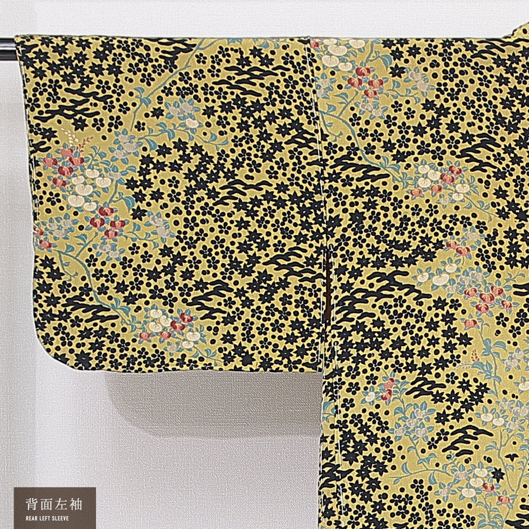 羽織 袷 身丈75cm 裄丈60cm 正絹 Aランク Sサイズ カジュアル 紐あり 橘 紅葉 緑系 1217-15124