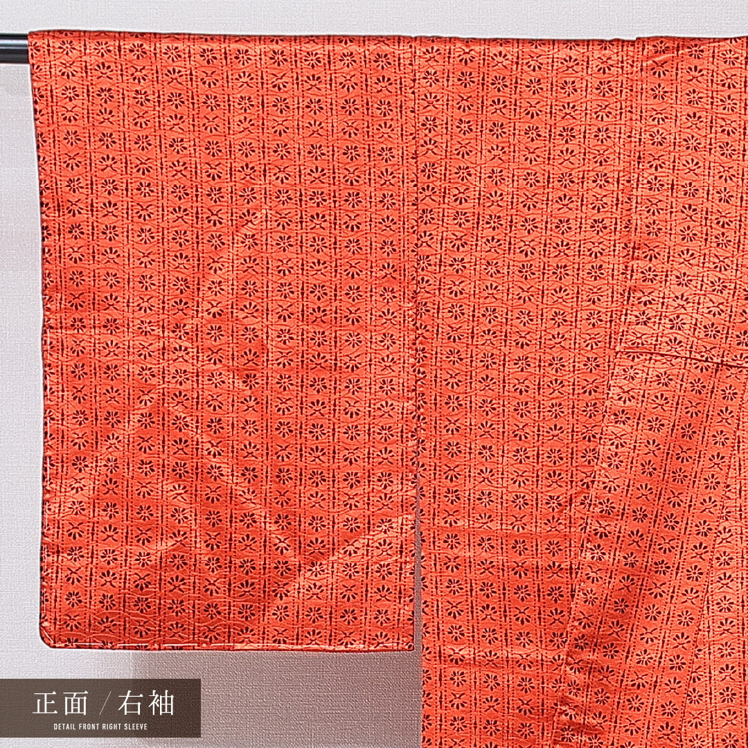 アンティーク 小紋 袷 身丈156cm 裄丈62cm 正絹 Aランク 広衿 Mサイズ 花柄 朱系 RP 1221-16765