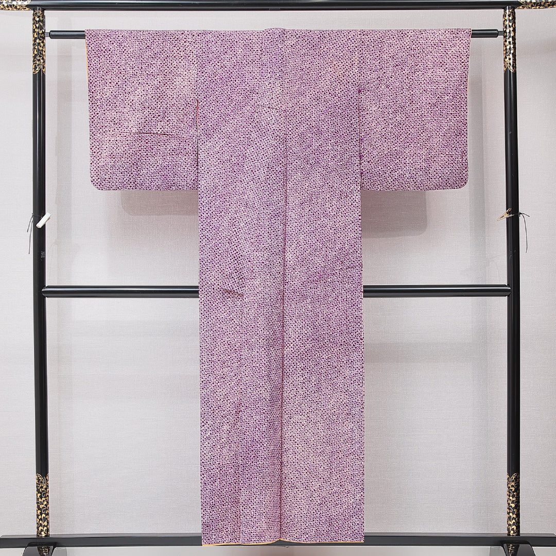 小紋 袷 身丈153cm 裄丈63cm 正絹 Sランク インフォーマル バチ衿 Sサイズ 紫系 RP 1221-15203
