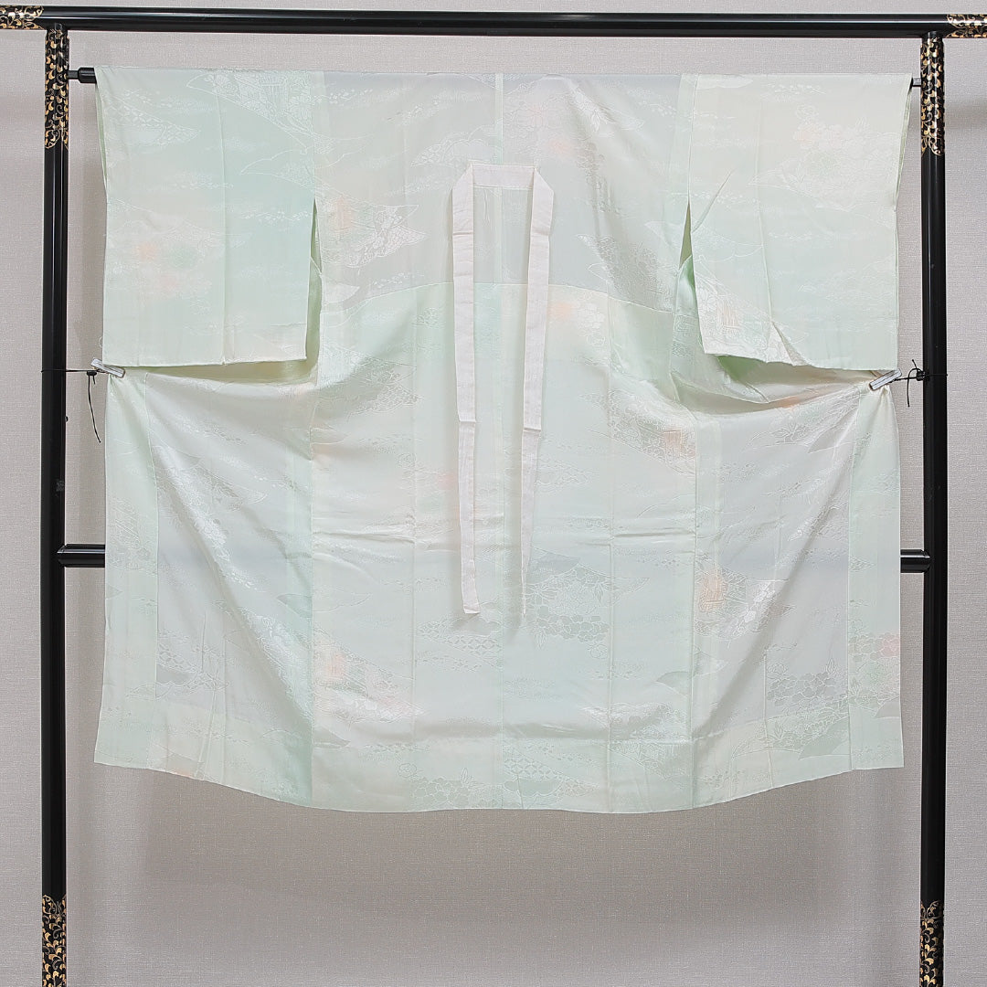 長襦袢 無双袖 身丈126cm 裄丈65cm 正絹 Sランク Mサイズ 牡丹 緑系 RP 1239-16511
