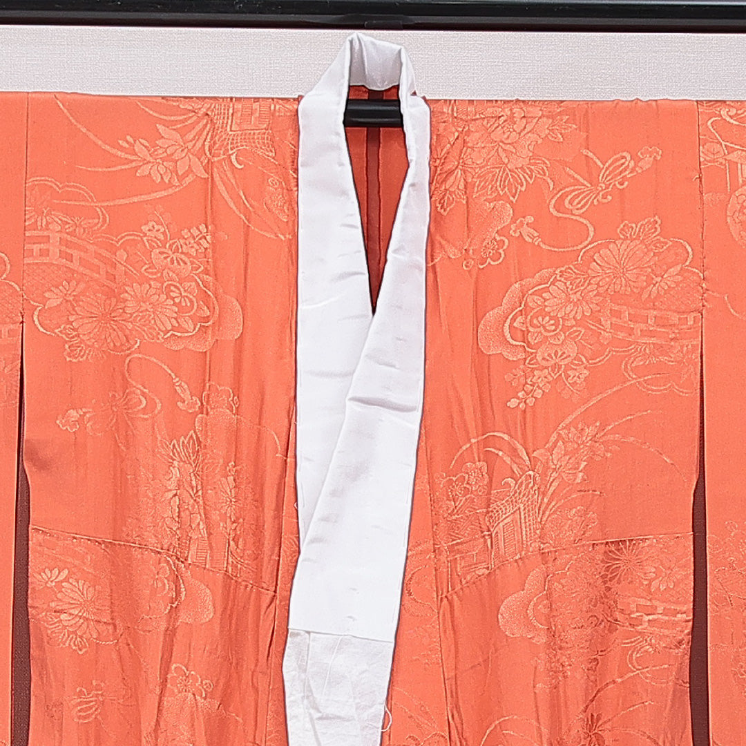 振袖用 長襦袢 無双袖 身丈124cm 裄丈65cm 正絹 Sランク Mサイズ 花車 茶系 RP 1240-15390