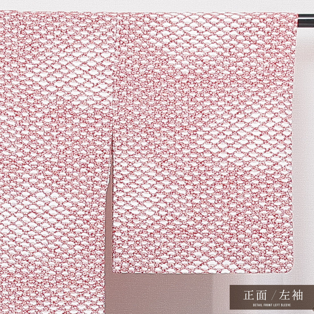 洗える着物 小紋 袷 身丈159cm 裄丈60cm ポリエステル Sランク インフォーマル 広衿 Mサイズ 扇 赤系 RP 1221-16429