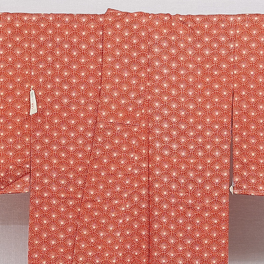 小紋 袷 身丈164cm 裄丈64cm 正絹 Sランク インフォーマル 広衿 Lサイズ 菊 朱系 RP 1221-16041