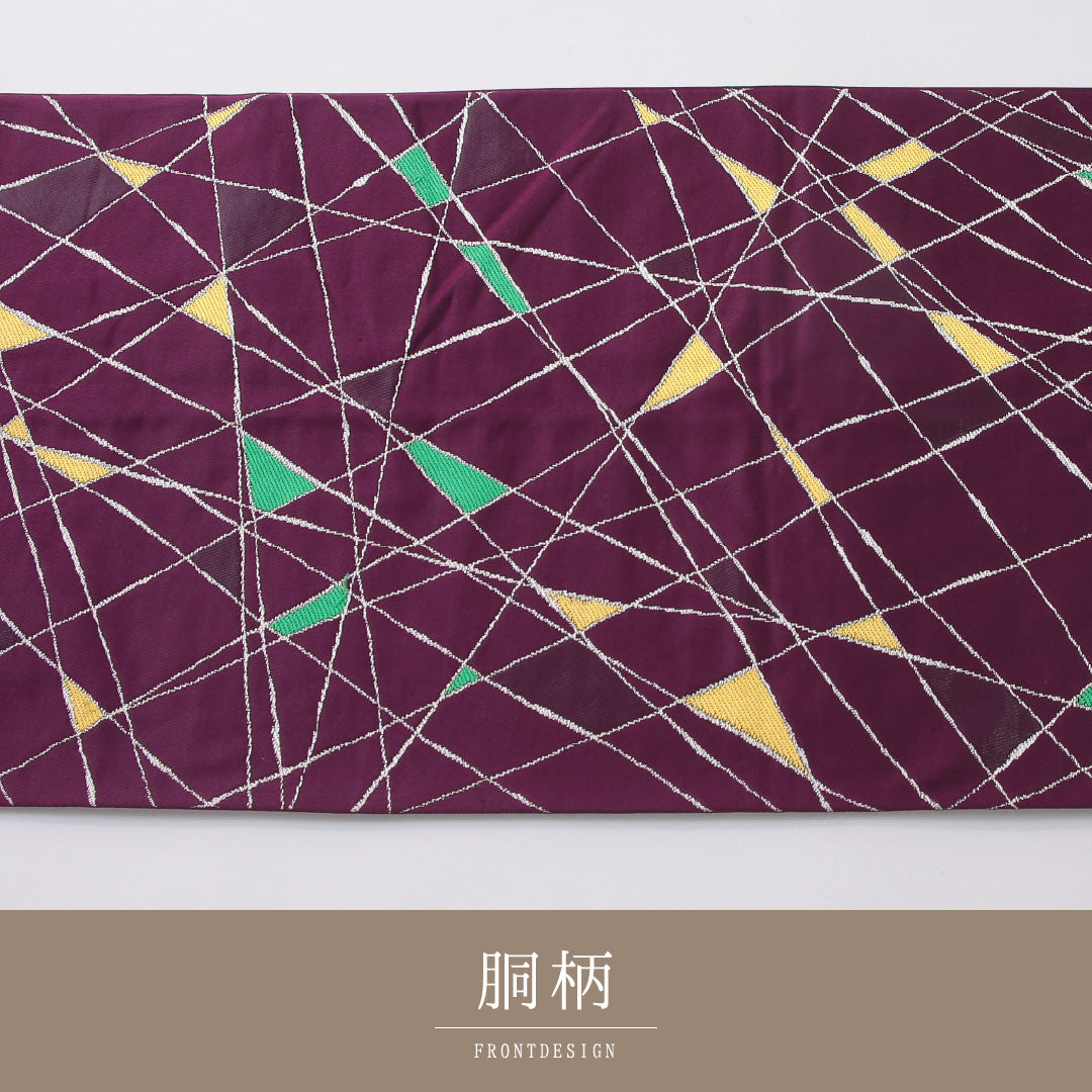 袋帯 帯丈434cm インフォーマル 六通 帯芯なし Cランク 正絹 創作柄 紫系 1223-02246