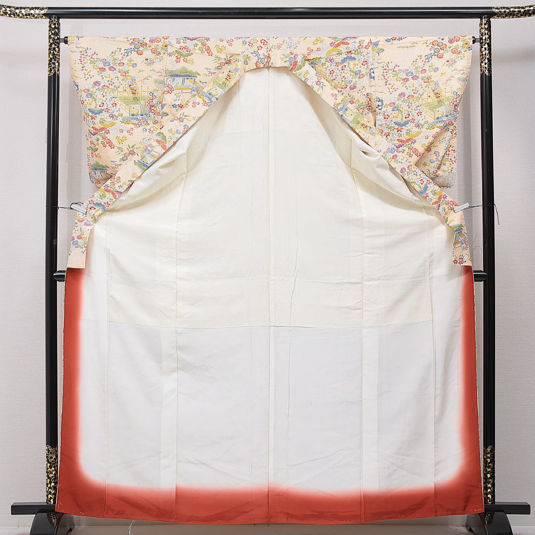 未使用品 小紋 袷 身丈165cm 裄丈64cm 正絹 Nランク インフォーマル バチ衿 XLサイズ 御所解 紅葉 クリーム系 RP 1221-15376