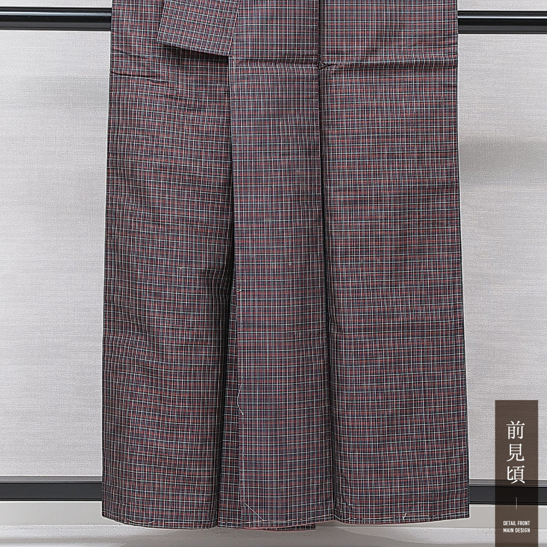 紬（大島紬） 袷 身丈157cm 裄丈62cm 正絹 Cランク Mサイズ 広衿 インフォーマル 格子 多色系 1216-15669