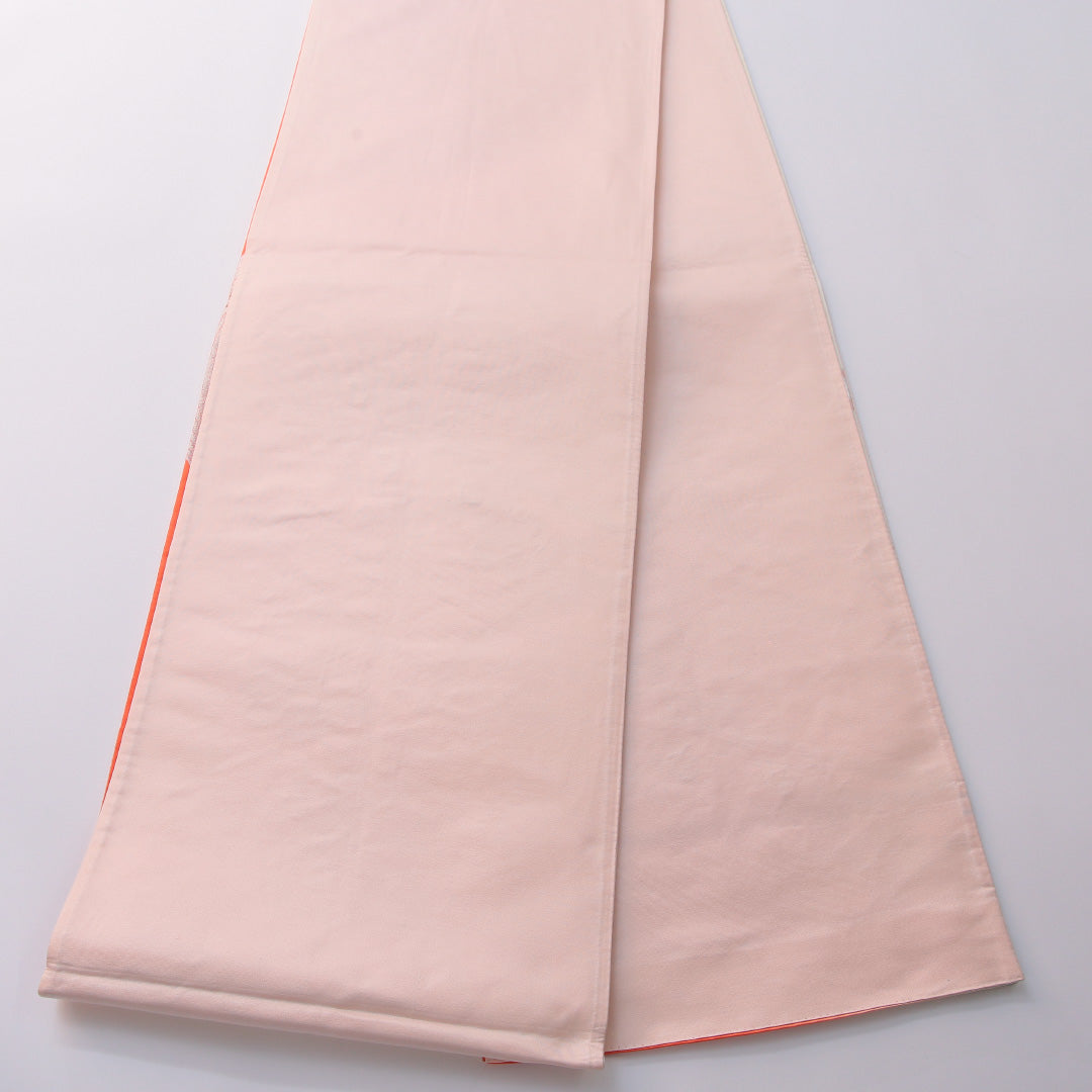 袋帯 帯丈424cm フォーマル 六通 Aランク 正絹 染め帯 牡丹 ピンク系 朱系 1223-01968