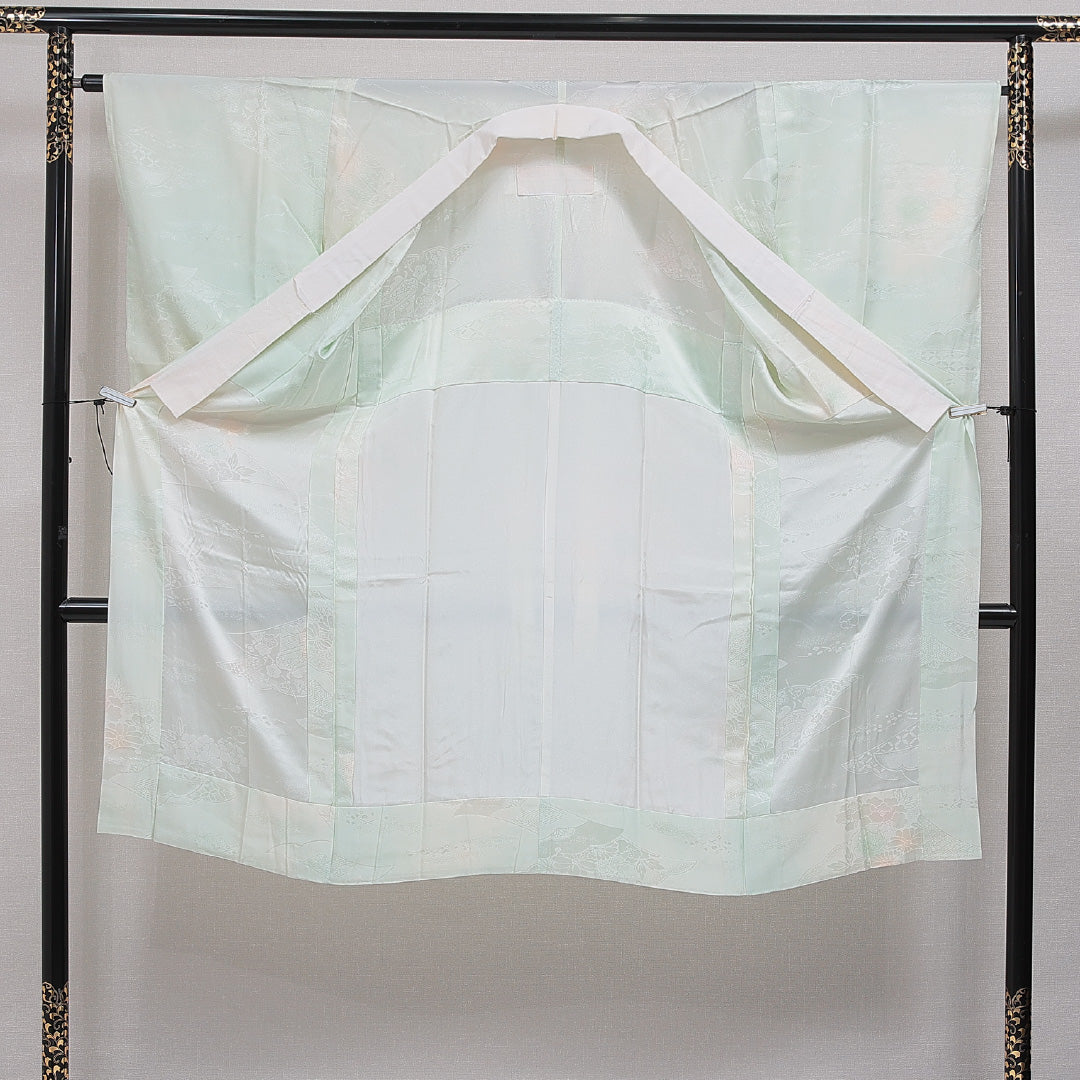 長襦袢 無双袖 身丈126cm 裄丈65cm 正絹 Sランク Mサイズ 牡丹 緑系 RP 1239-16511