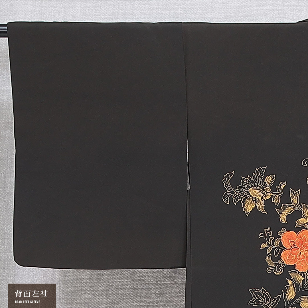 黒羽織 袷 身丈80cm 裄丈62cm 正絹 Sランク インフォーマル Sサイズ 紐あり 花柄 黒系 RP 1233-16138