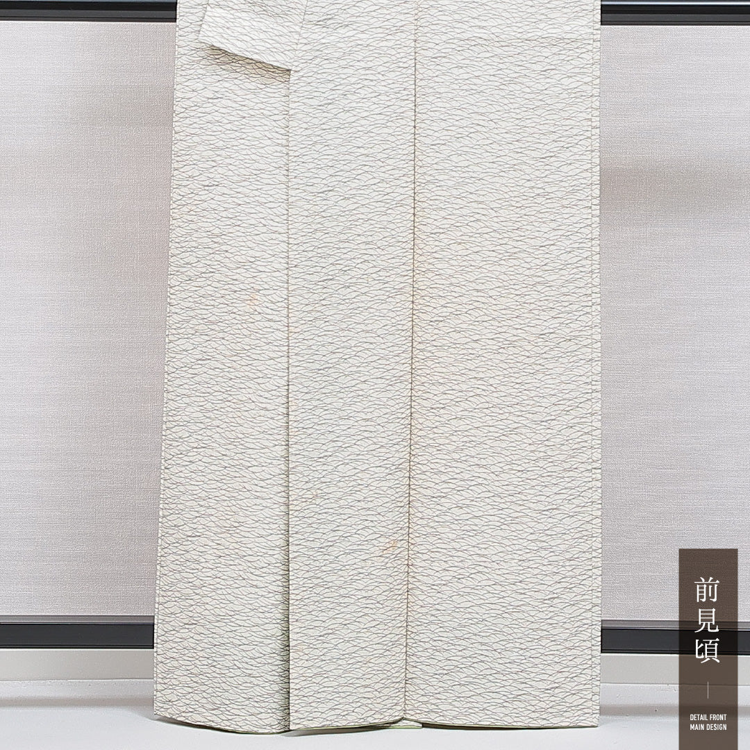 洗える着物 小紋 袷 身丈162cm 裄丈62cm ポリエステル Cランク インフォーマル 広衿 Lサイズ 芝草 クリーム系 LP 1221-16005