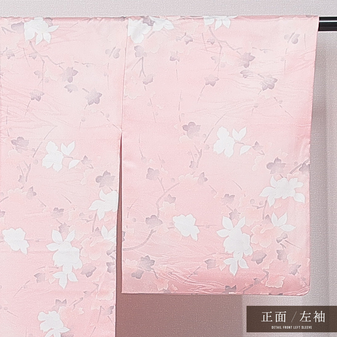 小紋 洗える着物 袷 身丈161cm 裄丈64cm ポリエステル Sランク Lサイズ 広衿 インフォーマル 花柄 ピンク系 1215-15790