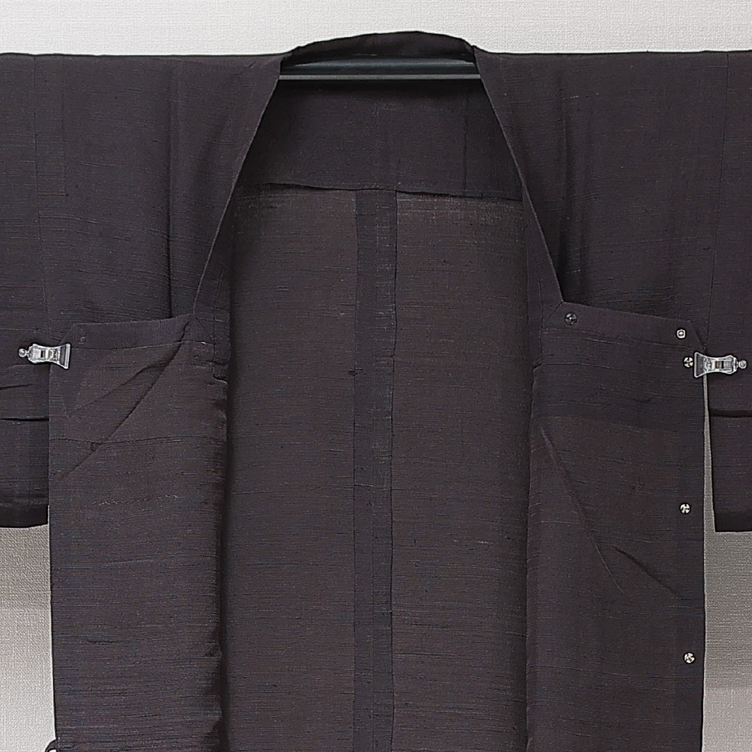 道行コート 単衣 身丈115cm 裄丈61cm 正絹 Cランク セミフォーマル Sサイズ ポケットあり 無地 黒系 LP 1237-15266
