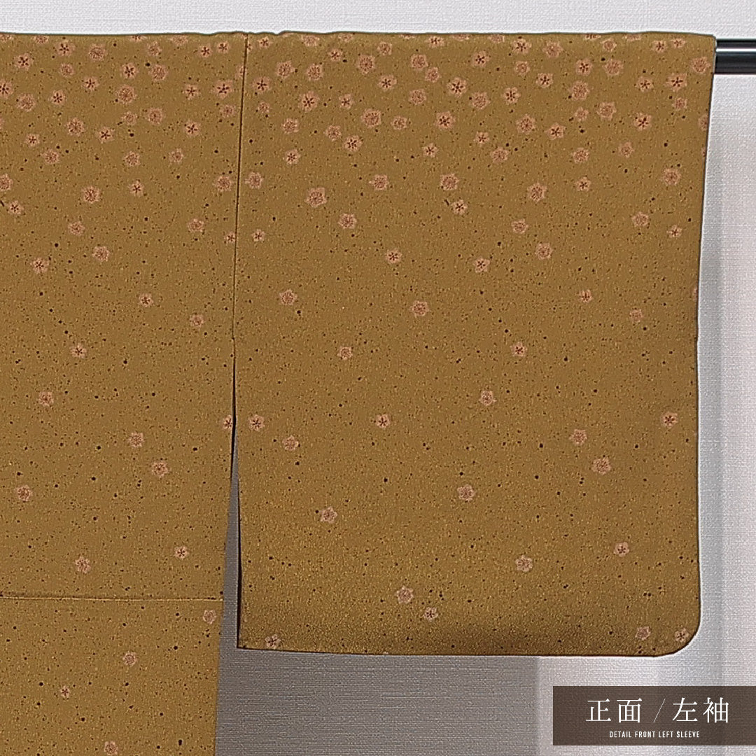 付下げ 洗える着物 袷 身丈165cm 裄丈66cm ポリエステル Sランク XLサイズ 広衿 インフォーマル 梅 笹 茶系 1261-15677