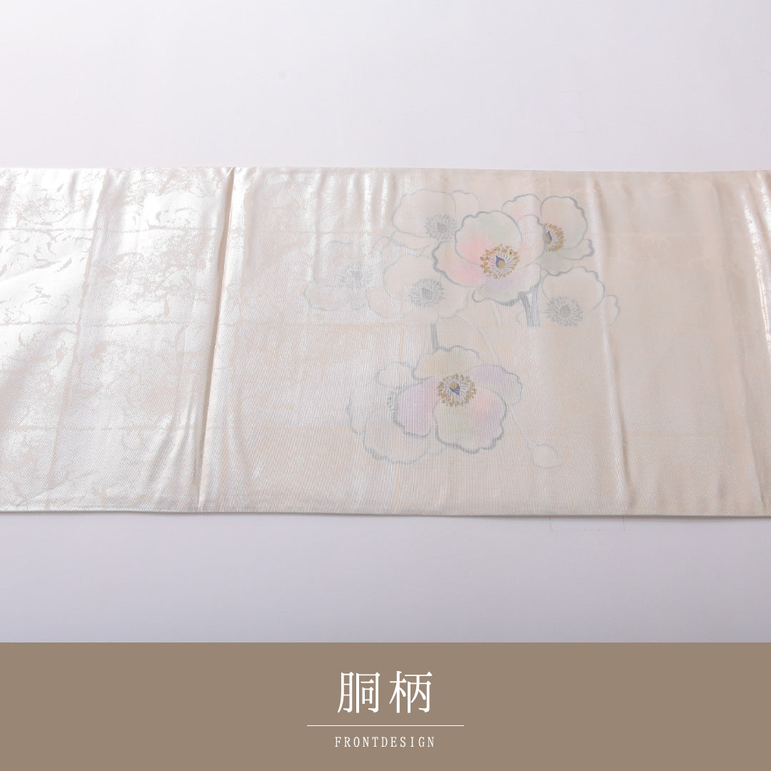 袋帯 帯丈450cm 正絹 ポイント柄 染め帯 セミフォーマル 綴れ織 芙蓉 銀系 1243-02021