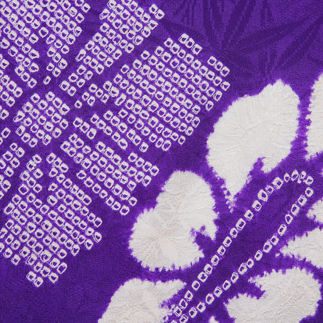 アンティーク 小紋 袷 身丈156cm 裄丈62cm 正絹 Bランク Mサイズ 広衿 一つ紋（剣片喰） 紋意匠 七宝 菊 紫系 1215-15519