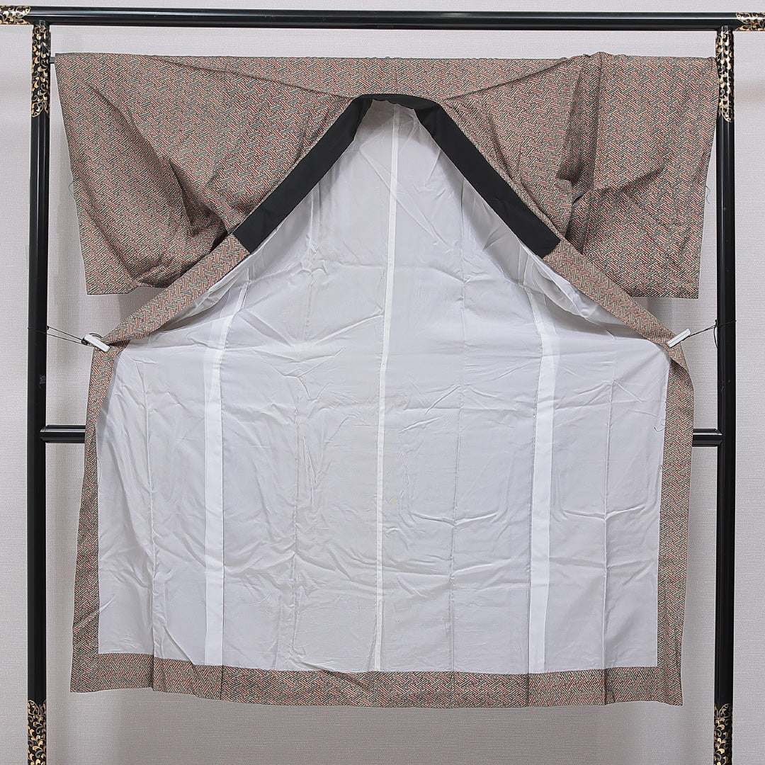 長襦袢 男性用 無双袖 身丈144cm 裄丈70cm 正絹 Bランク Lサイズ 紗綾型 茶系 RP 1241-16712