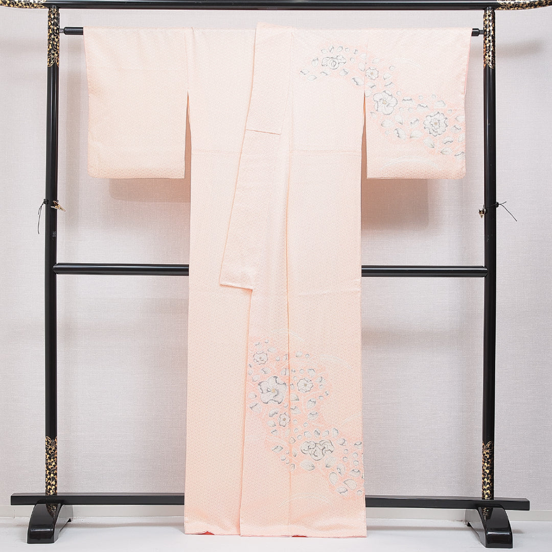 付下げ 袷 身丈164cm 裄丈64cm 正絹 Bランク インフォーマル 広衿 Lサイズ 辻が花 ピンク系 RP 1218-16018