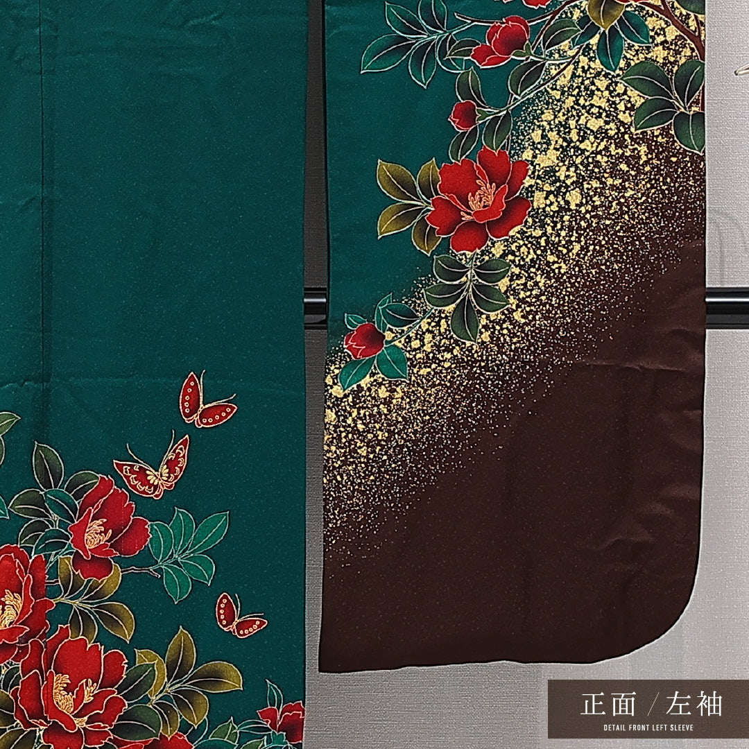 振袖 袷 身丈163cm 裄丈65cm フォーマル Aランク Lサイズ 正絹 広衿 蝶 牡丹 1213-F0715