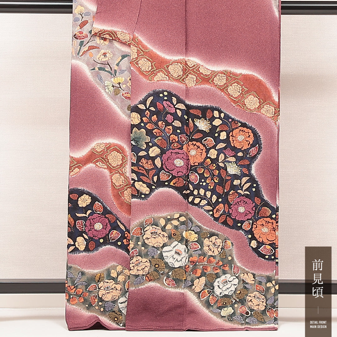 付下げ 袷 身丈165cm 裄丈66cm 正絹 Sランク XLサイズ 広衿 インフォーマル 花柄 ぼかし染 紫系 1261-16880