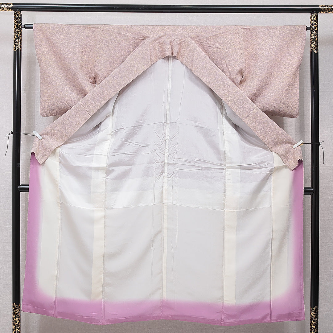 小紋 袷 身丈147cm 裄丈62cm 正絹 Sランク インフォーマル 広衿 XSサイズ 落款 無地 グレー系 RP 1221-15484