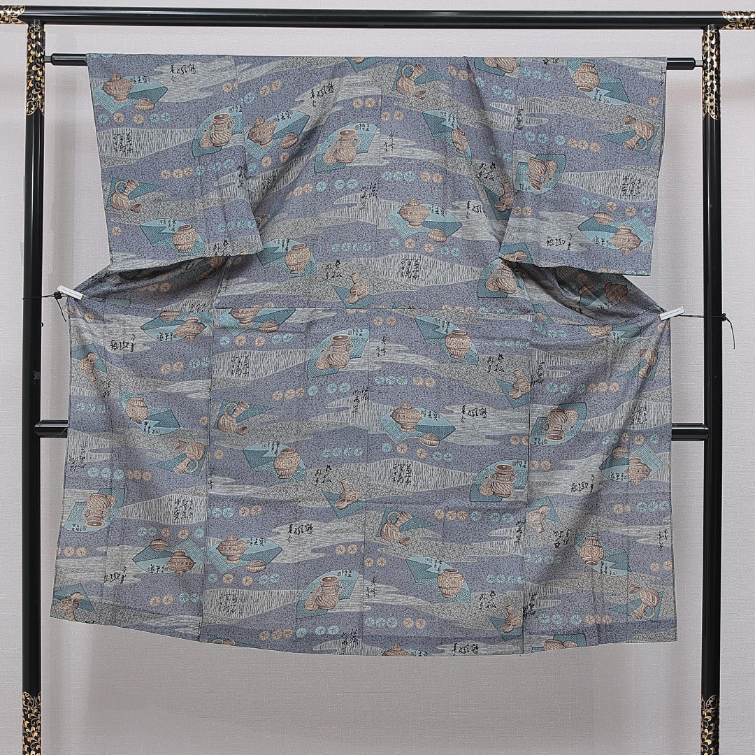 長襦袢 男性用 無双袖 身丈136cm 裄丈60cm 正絹 Bランク Mサイズ 徳利 グレー系 RP 1241-16723