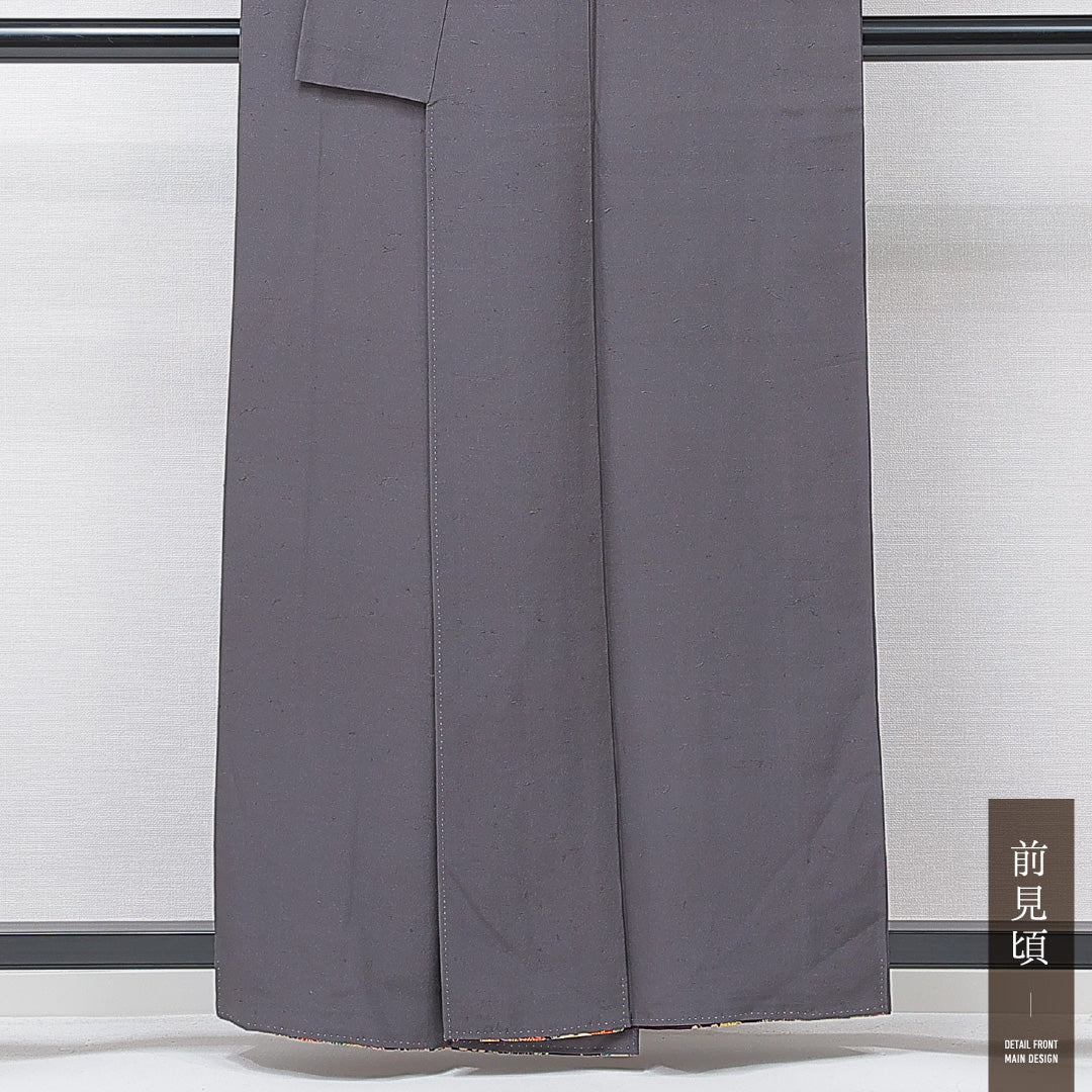 色無地 袷 身丈155cm 裄丈62cm 正絹 Sランク インフォーマル バチ衿 Mサイズ ひげ紬 無地 グレー系 M4 1219-15153