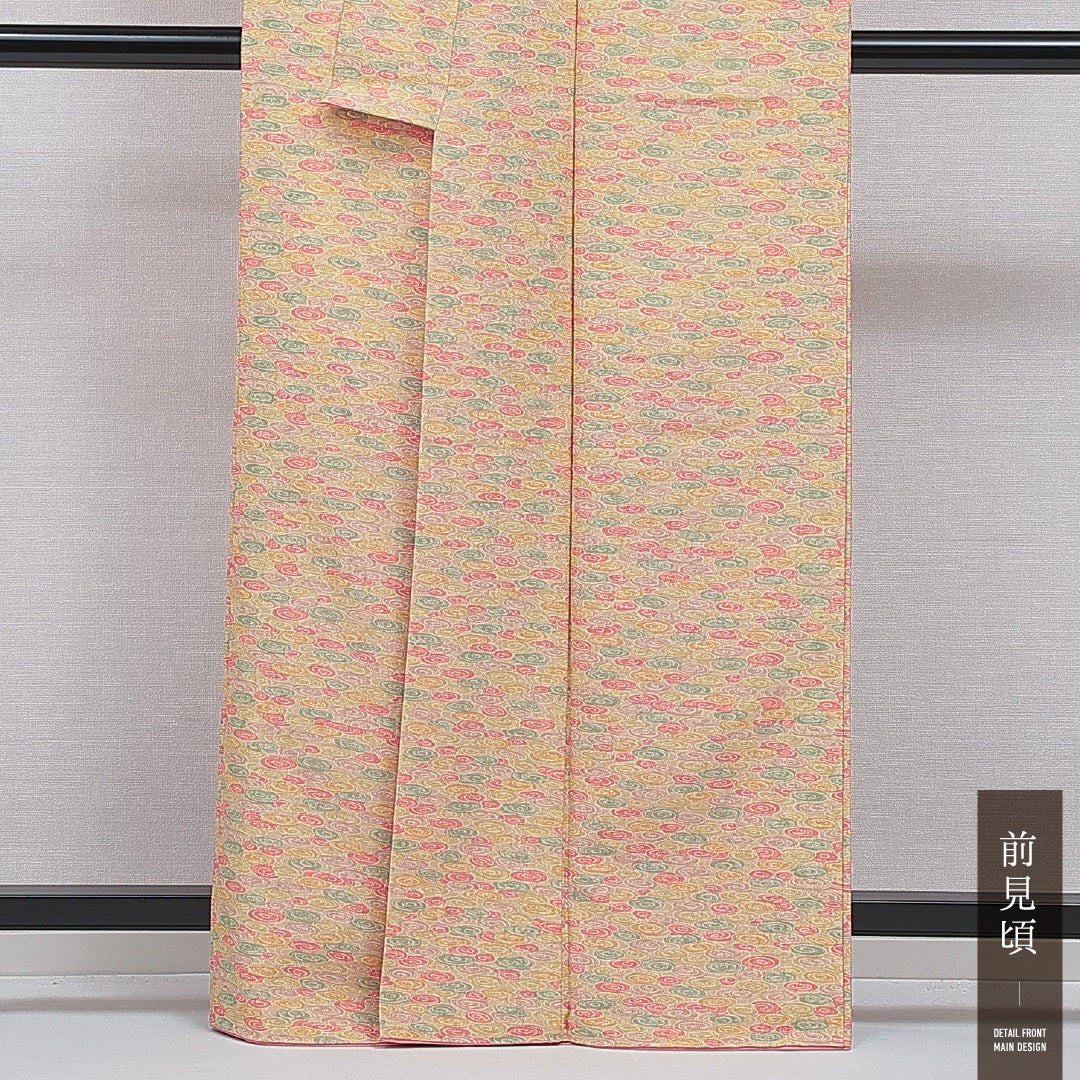 洗える着物 紬 袷 身丈163cm 裄丈66cm ポリエステル Sランク カジュアル 広衿 Lサイズ 染め紬 渦巻 多色系 RP 1223-16055
