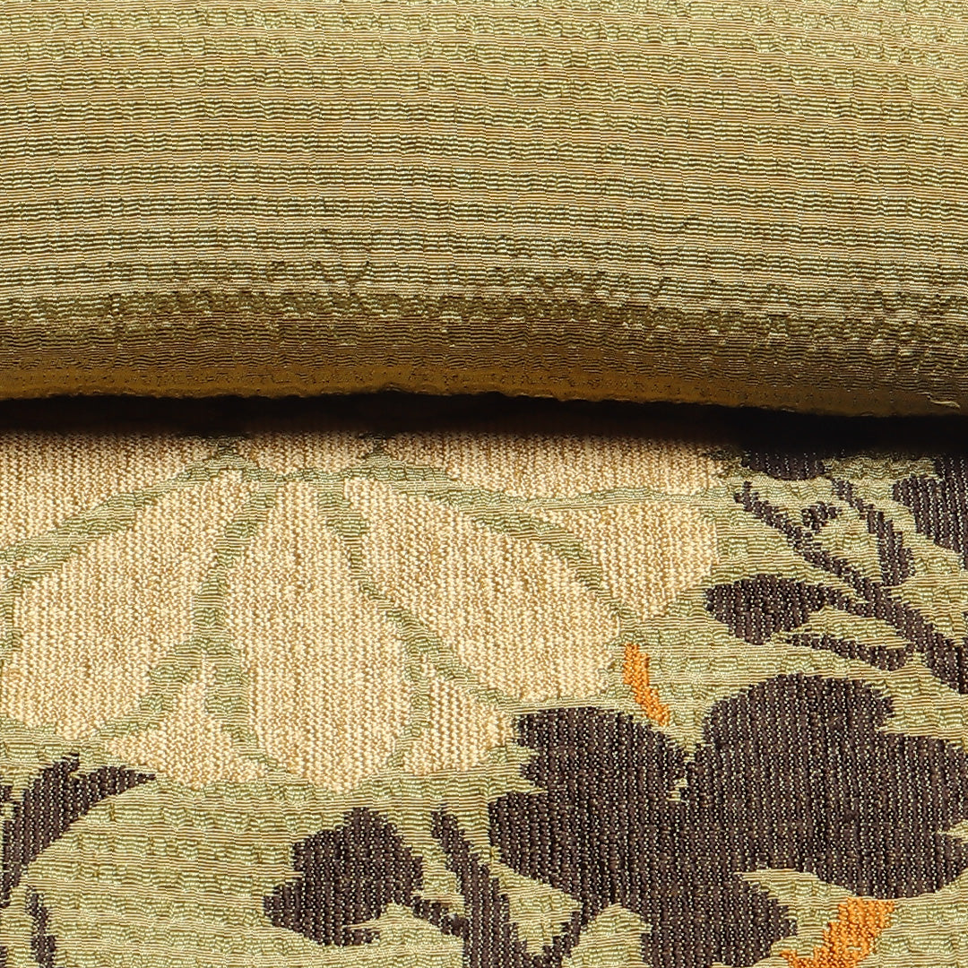 アンティーク 半幅帯 帯丈360cm カジュアル 小袋帯 六通 Bランク 正絹 菊 緑系 1225-00631