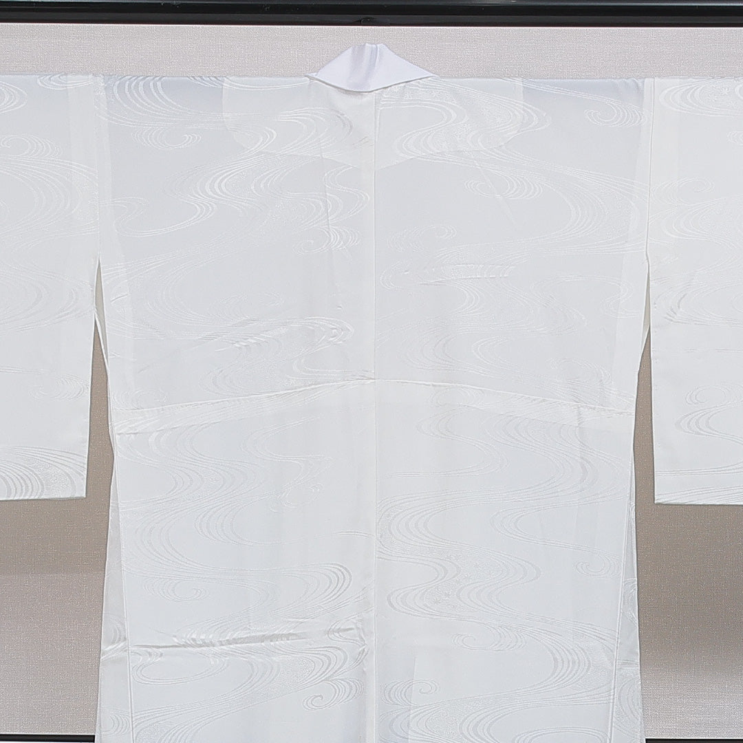 長襦袢 無双袖 身丈134cm 裄丈64cm 正絹 Aランク XLサイズ 居敷当て 流水 白系 RP 1239-16606