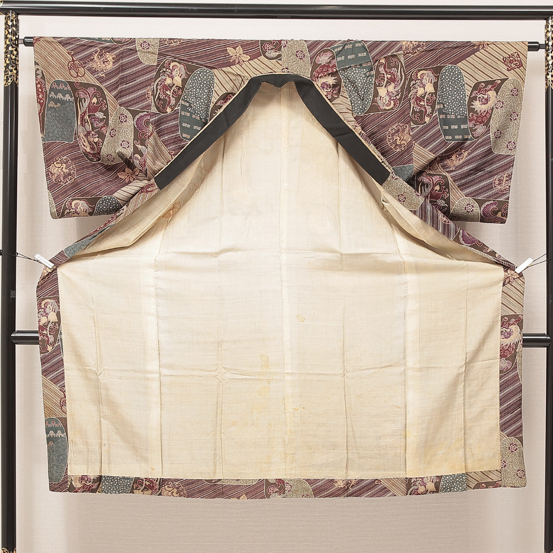 長襦袢 男性用 袷 身丈130cm 裄丈64cm 正絹 Cランク Sサイズ 創作柄 紫系 LP 1241-16924