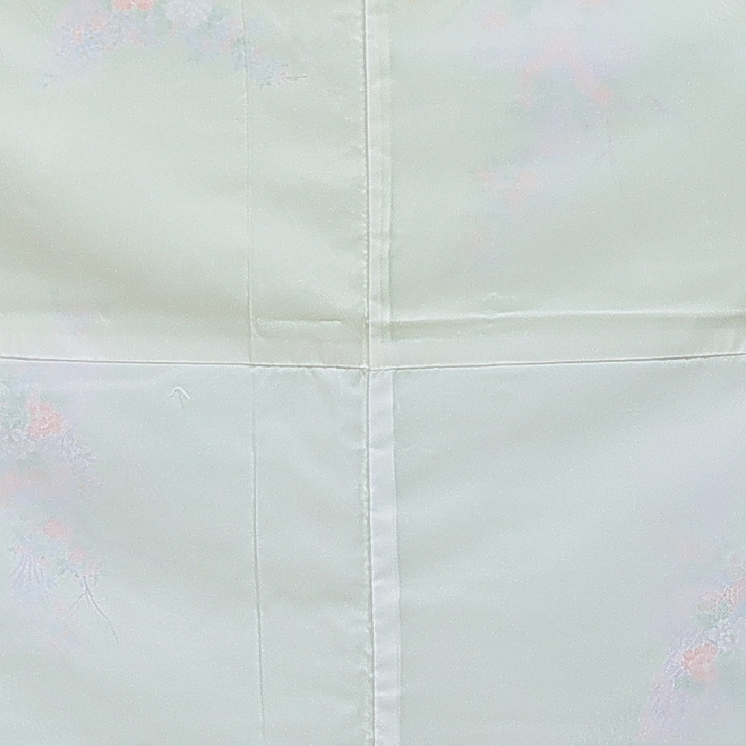 小紋 洗える着物 袷 身丈158cm 裄丈64cm ポリエステル Cランク Mサイズ 広衿 インフォーマル 花喰鳥 緑系 1215-16058