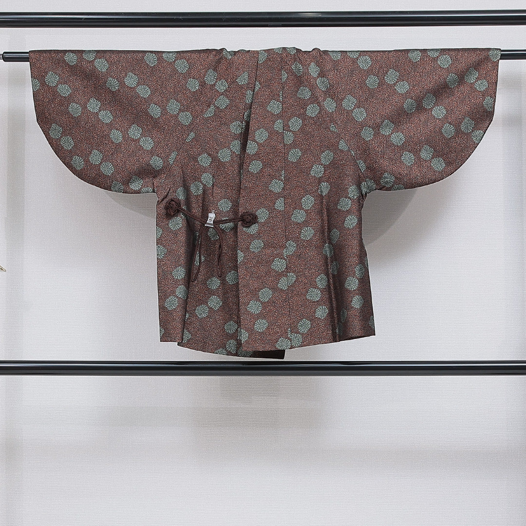 道中着（紬） 袷 身丈70cm 裄丈63cm 正絹 Sランク Sサイズ カジュアル 創作柄 茶系 1264-16152