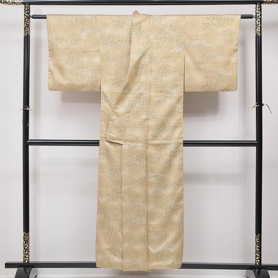 洗える着物 小紋 袷 身丈153cm 裄丈62cm ポリエステル Sランク インフォーマル 広衿 Sサイズ 萩 ベージュ系 RP 1221-15836