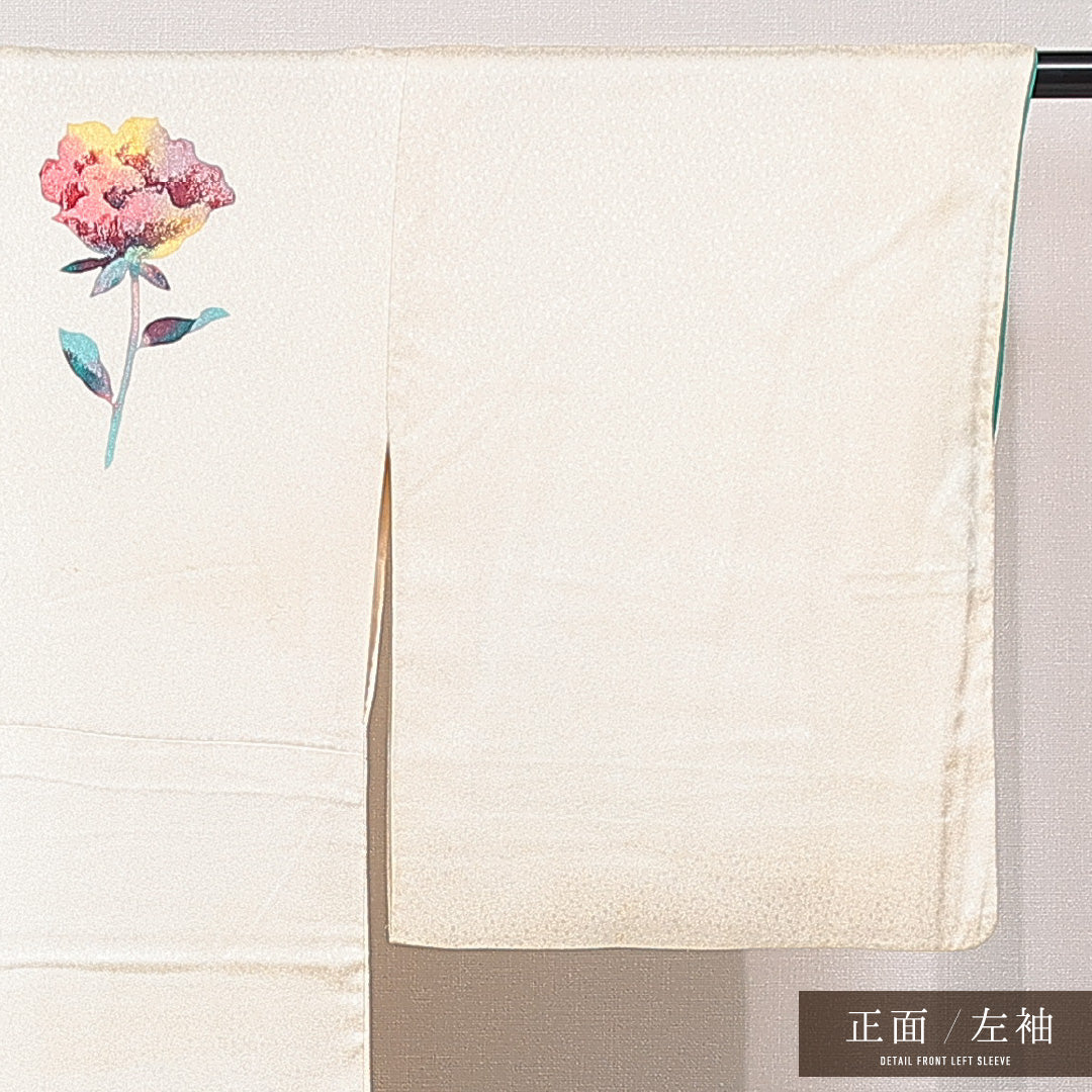 付下げ 袷 身丈153cm 裄丈65cm 正絹 Cランク インフォーマル 広衿 Sサイズ 牡丹 クリーム系 LP 1218-15339