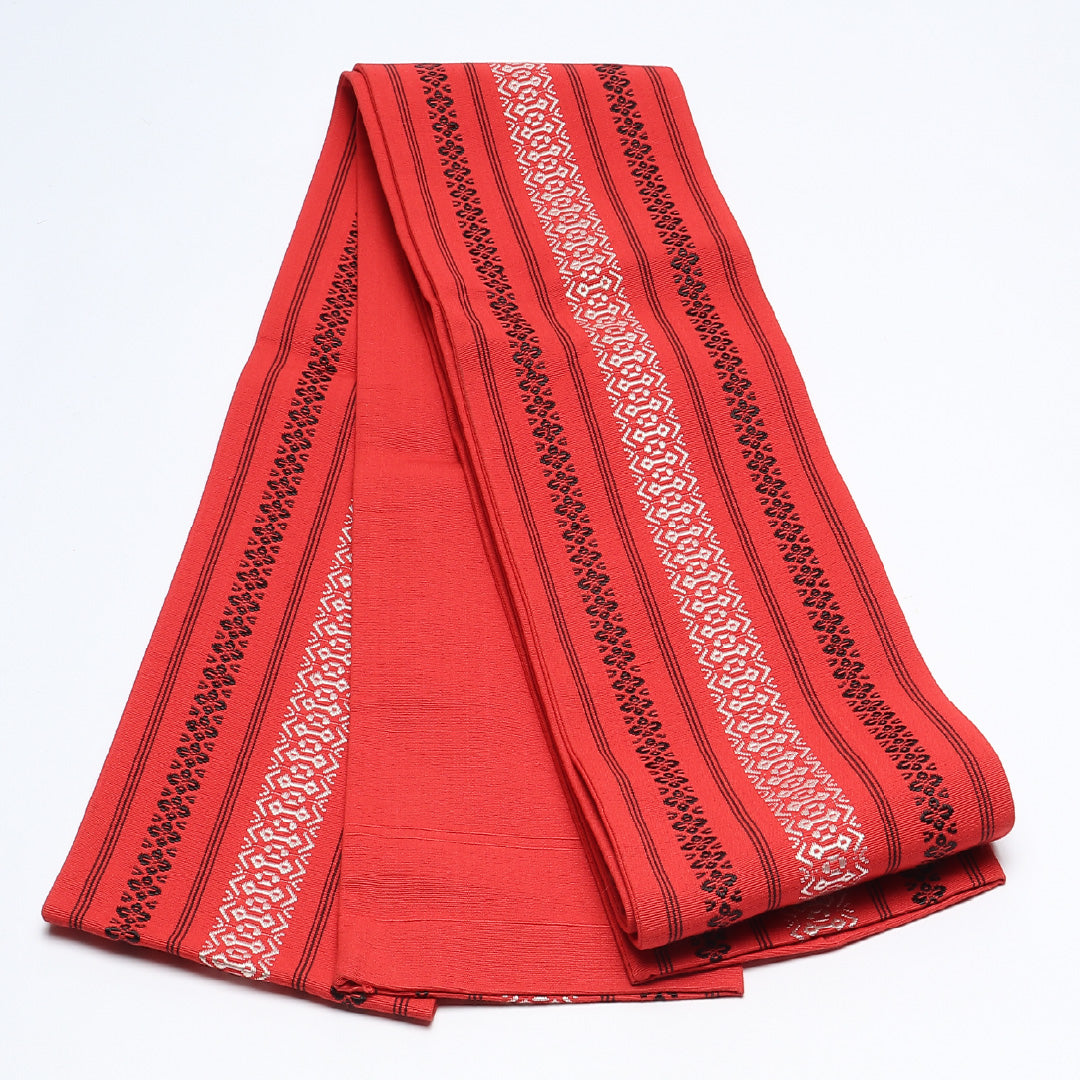 半幅帯 帯丈320cm カジュアル 小袋帯 全通 未仕立て Sランク 正絹 博多織 献上柄 ピンク系 1225-00639